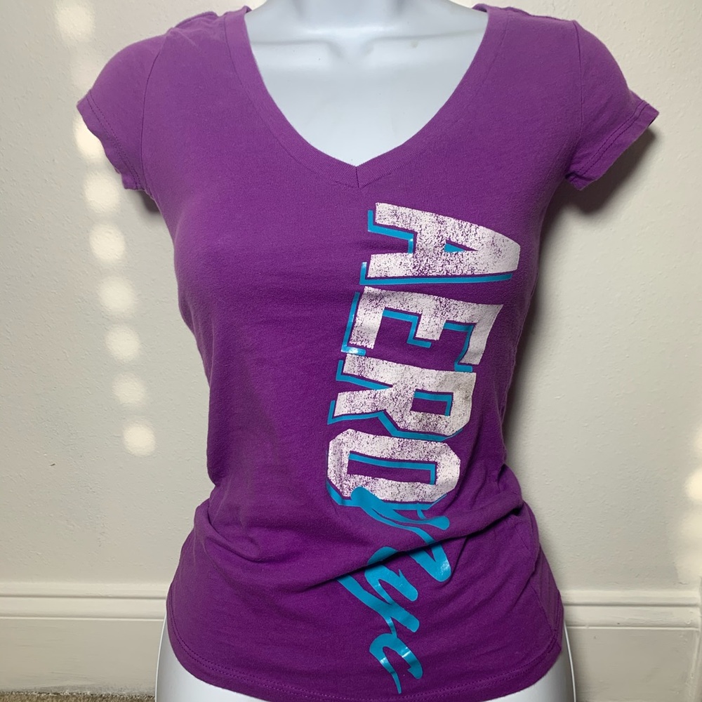 Aeropostale Purple Logo V-Neck T-Shirt
